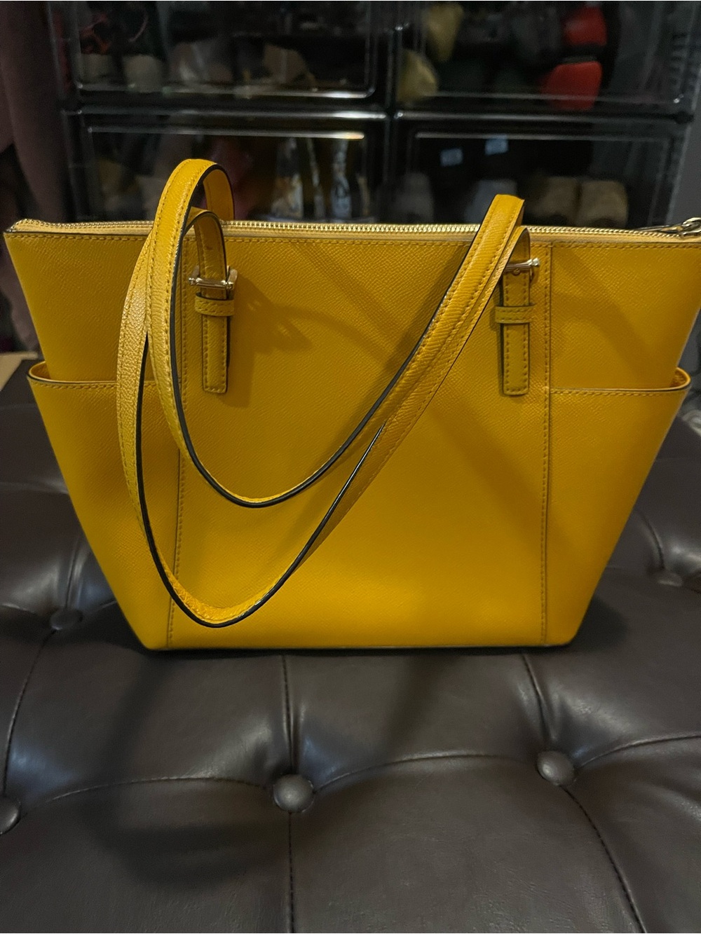 Michael Kors Mustard Saffiano Leather Tote with Gold-Tone Hardware - Picture 4 of 5